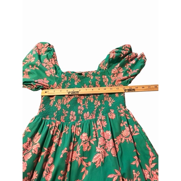 J. Crew Floral Smocked Midi Dress Green & Pink Puff Sleeve Cottagecore Boho - Picture 7 of 8